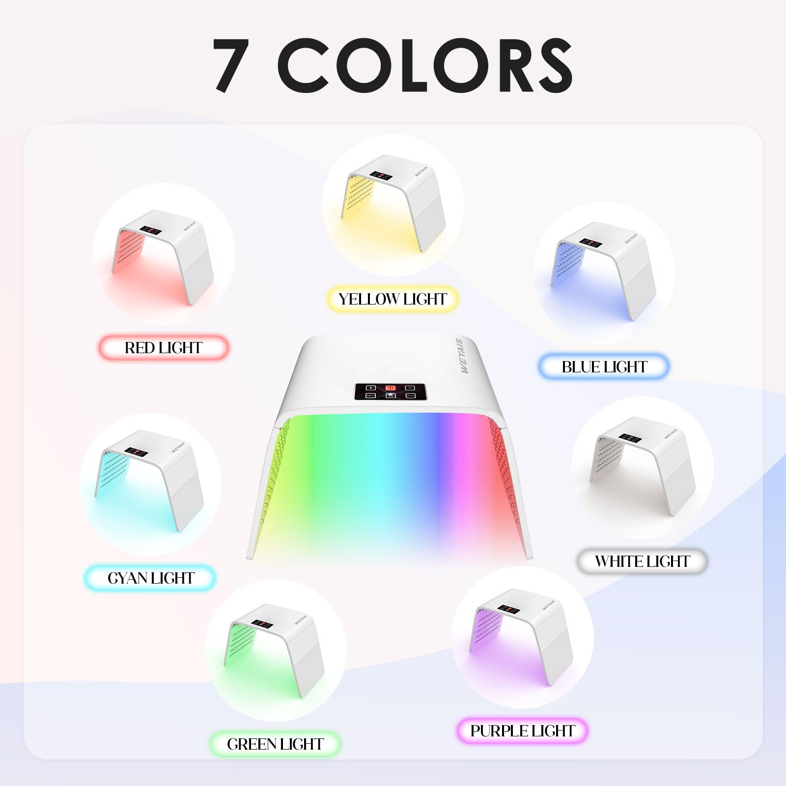 weyais red-light-therapy mask offers seven color modes for customizable skincare.