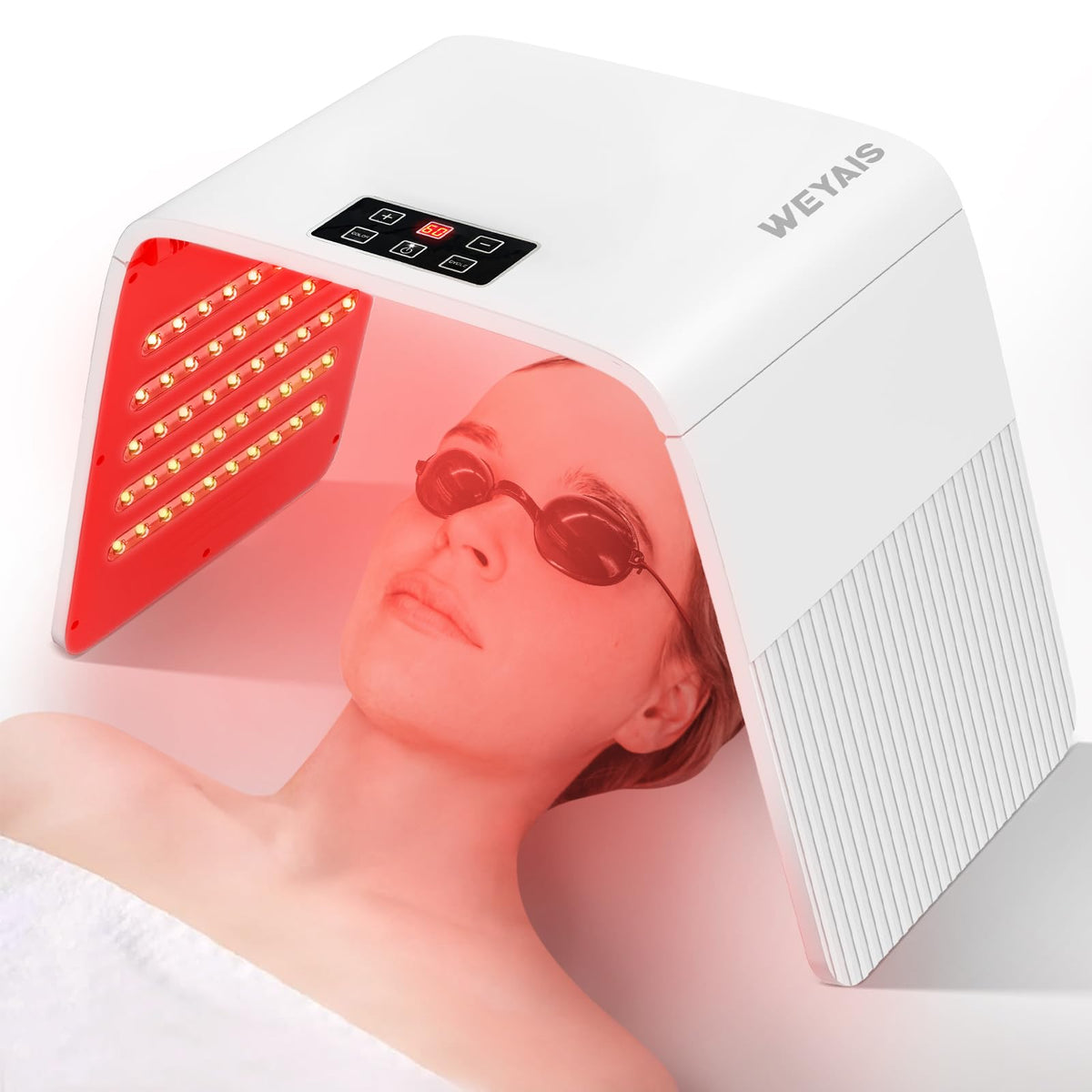 weyais red-light-therapy face mask with full-face coverage for even treatment.