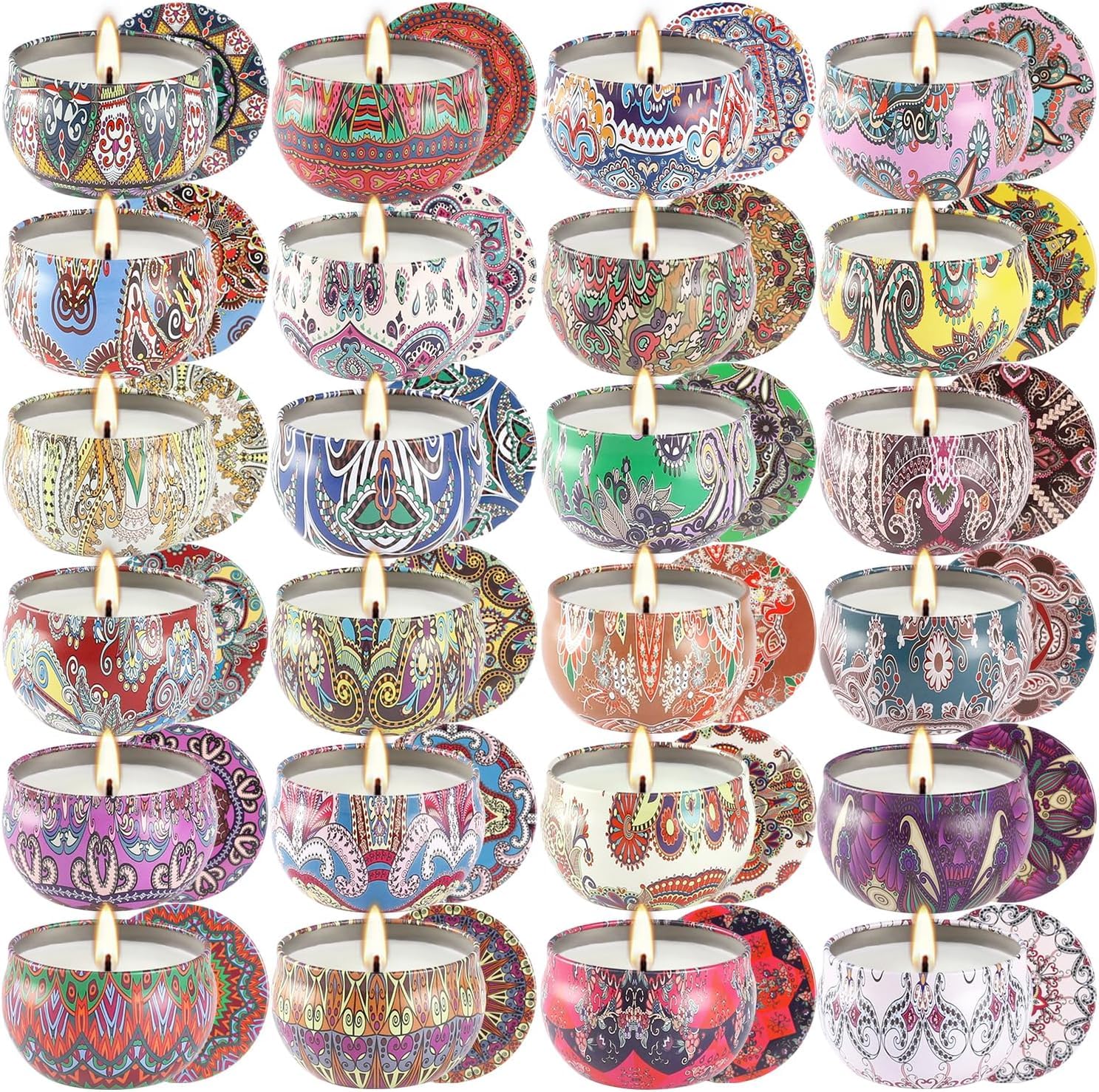 Wfmolcand 24-pack scented candle tins with varied fragrances for mood enhancement.