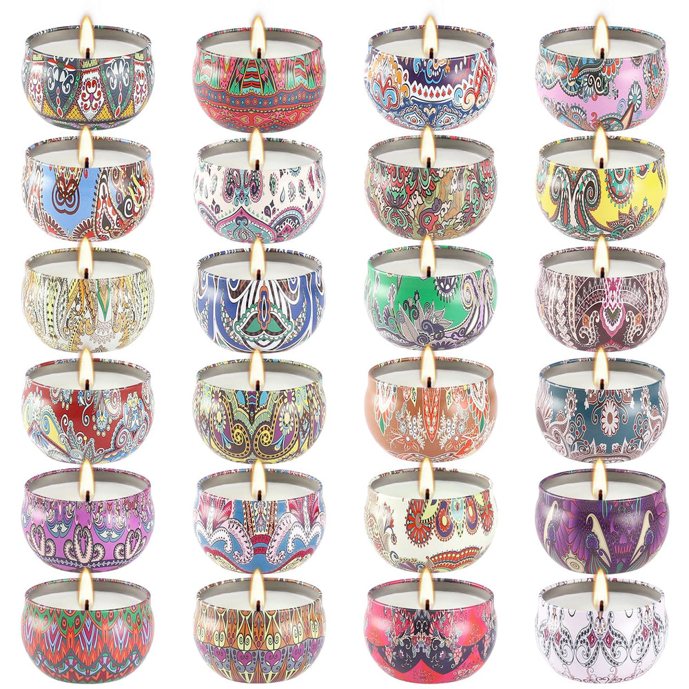 Wfmolcand candle tins with patterned jars for home décor and ambience.