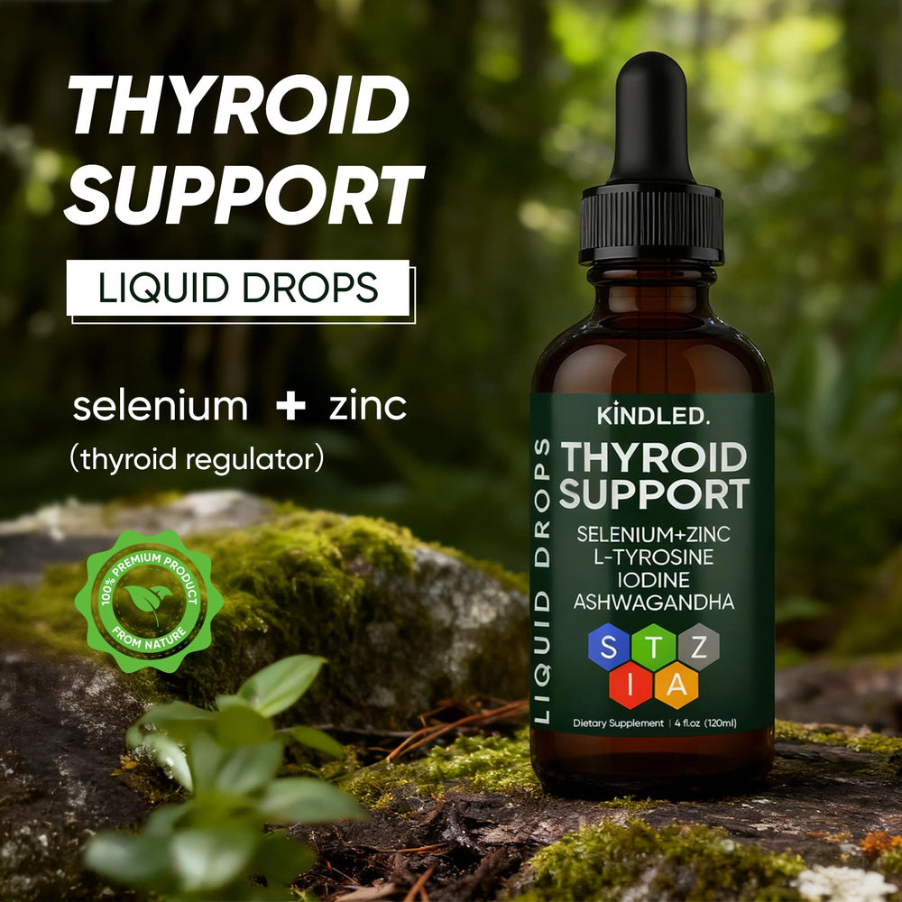 WGYPEU Kindled Thyroid Support Drops label close-up highlighting key ingredients for informed use