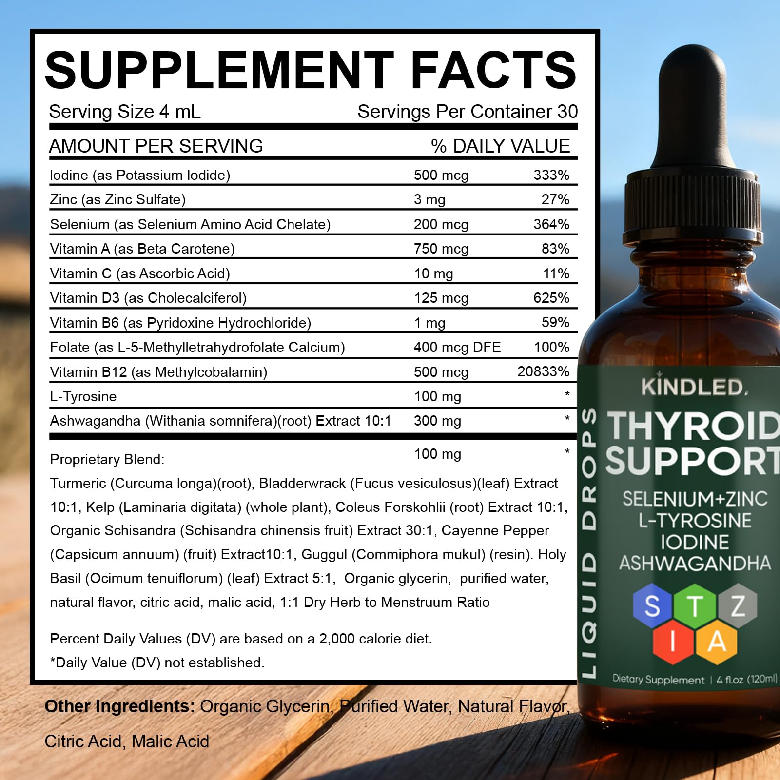 WGYPEU Kindled Thyroid Support Drops packaging highlights vegetarian-friendly formula