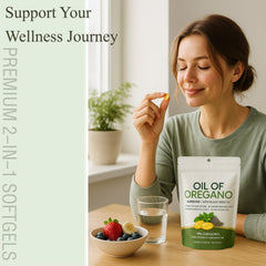 WGYPEU Ovela oregano oil bottle showing convenient softgel format