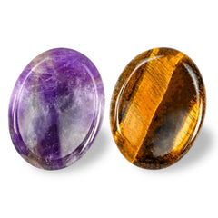 WHAL&YUNE amethyst tiger eye thumb worry stone closeup for calming focus during meditation