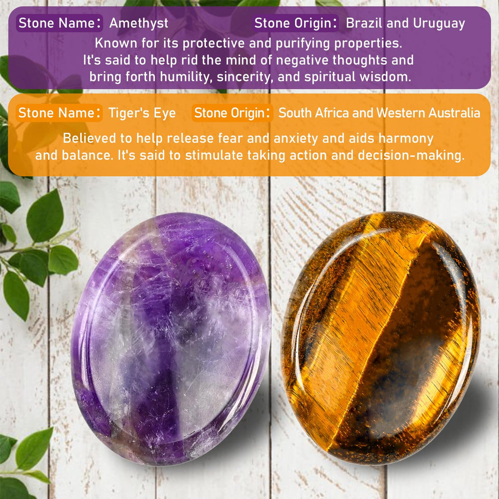 WHAL&YUNE amethyst tiger eye stone in palm for portable serenity and anxiety relief