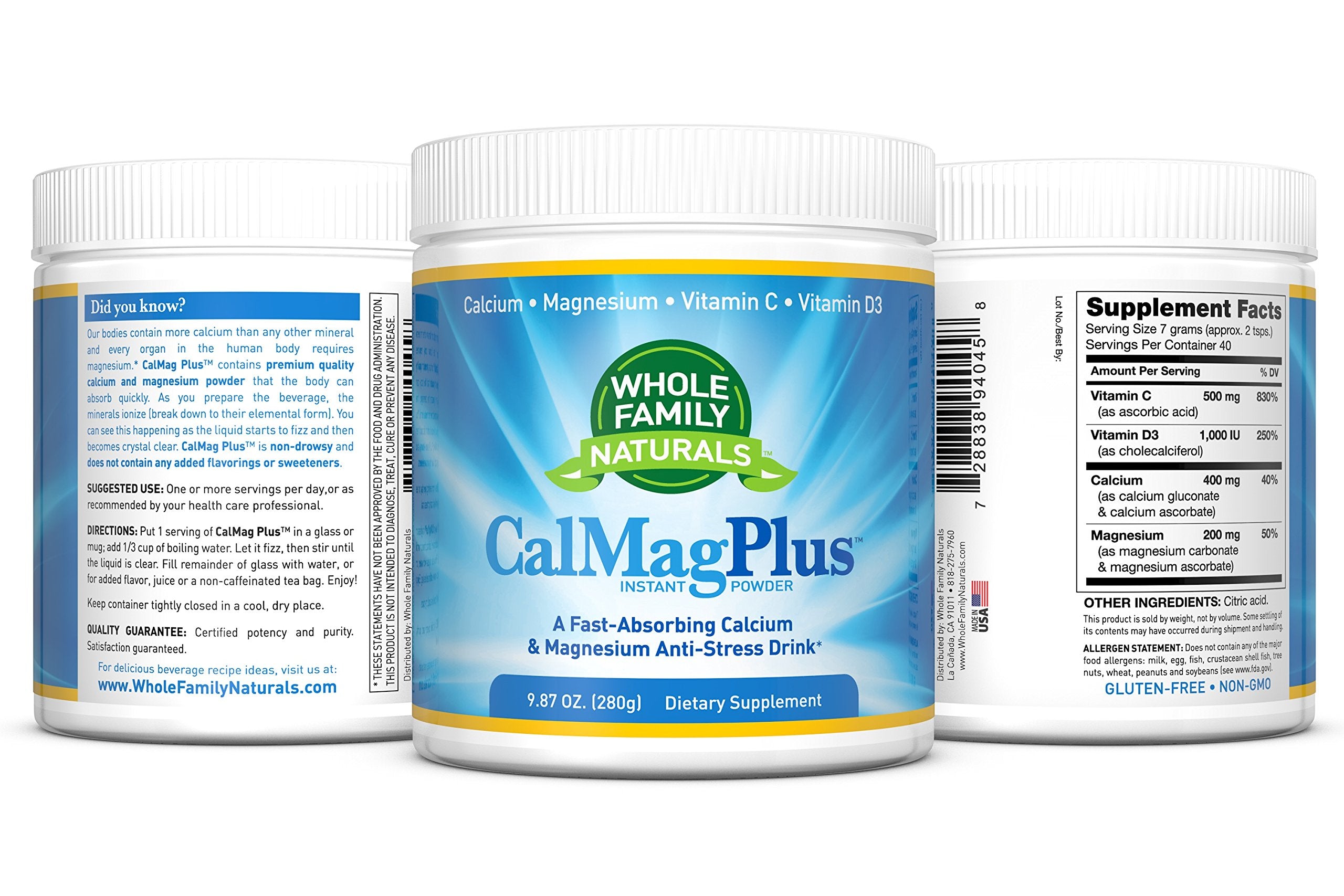Family sharing CalMag Plus bottle during daily routine setup.
