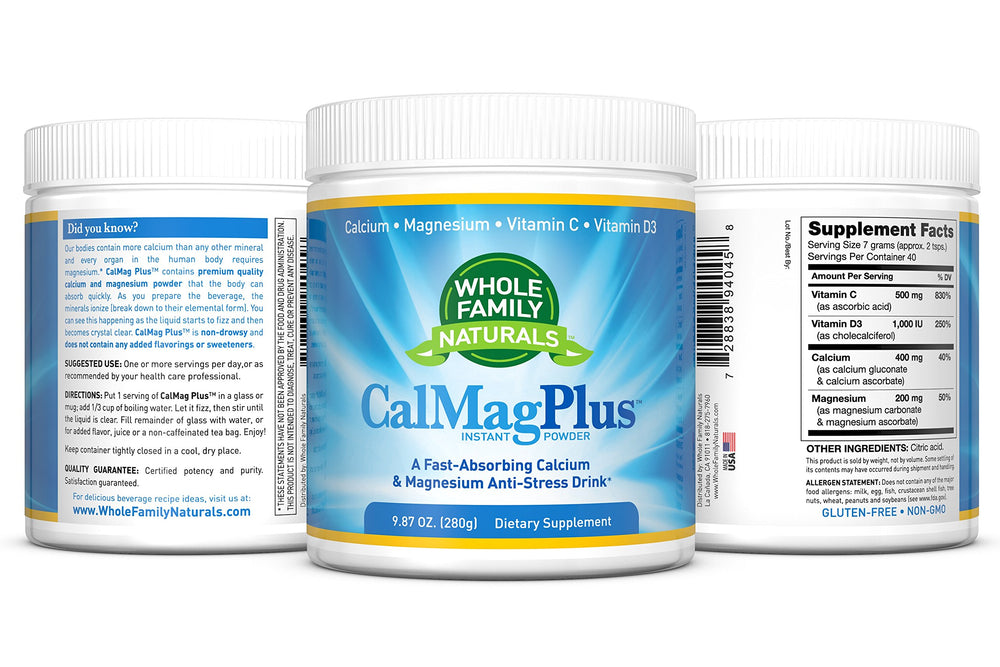 Family sharing CalMag Plus bottle during daily routine setup.