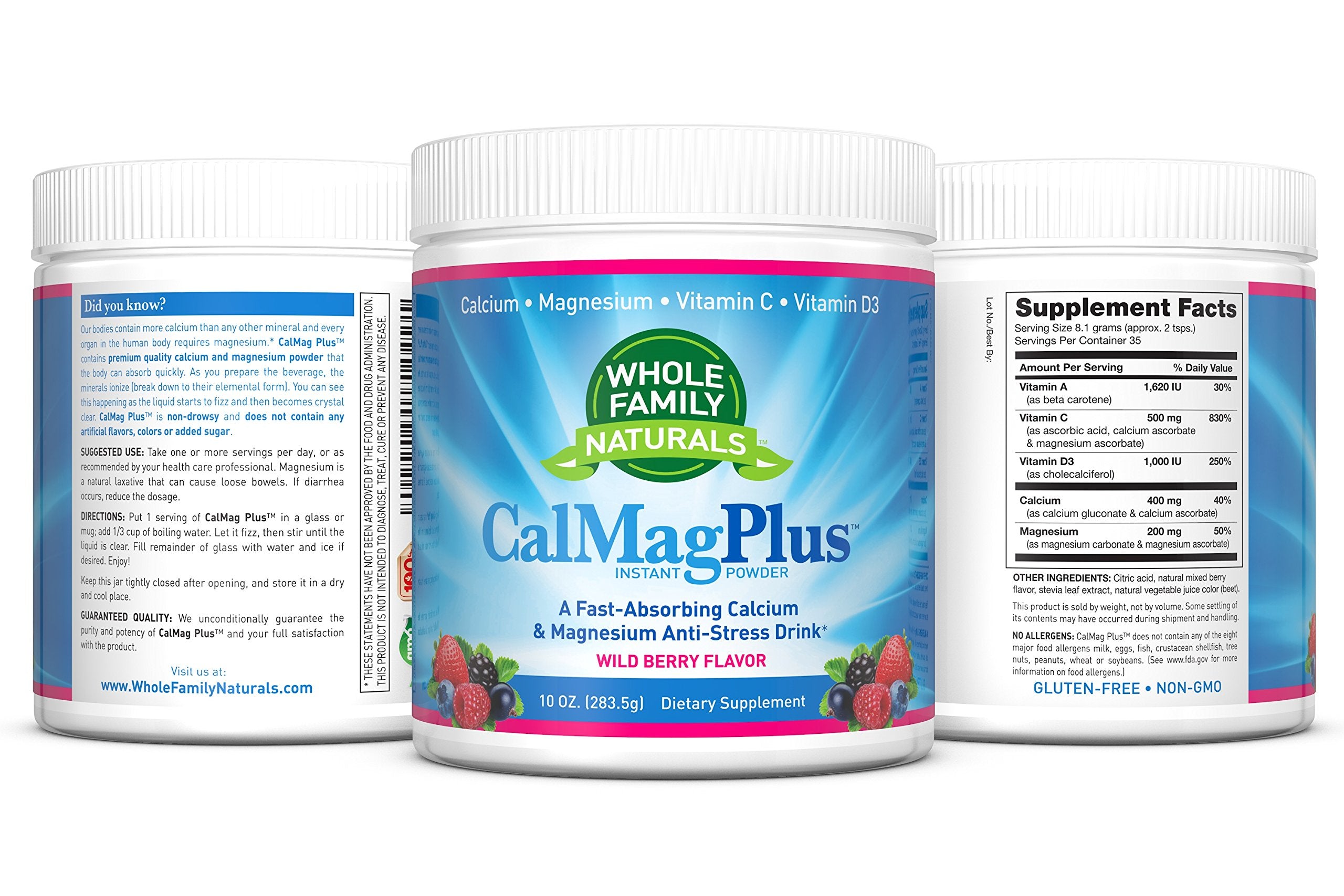 Whole Family Naturals CalMag Plus beet-juice color provides natural appearance without artificial dyes.