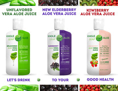 Whole Leaf Aloe Vera Juice kiwiberry variant bottle highlighting flavor option