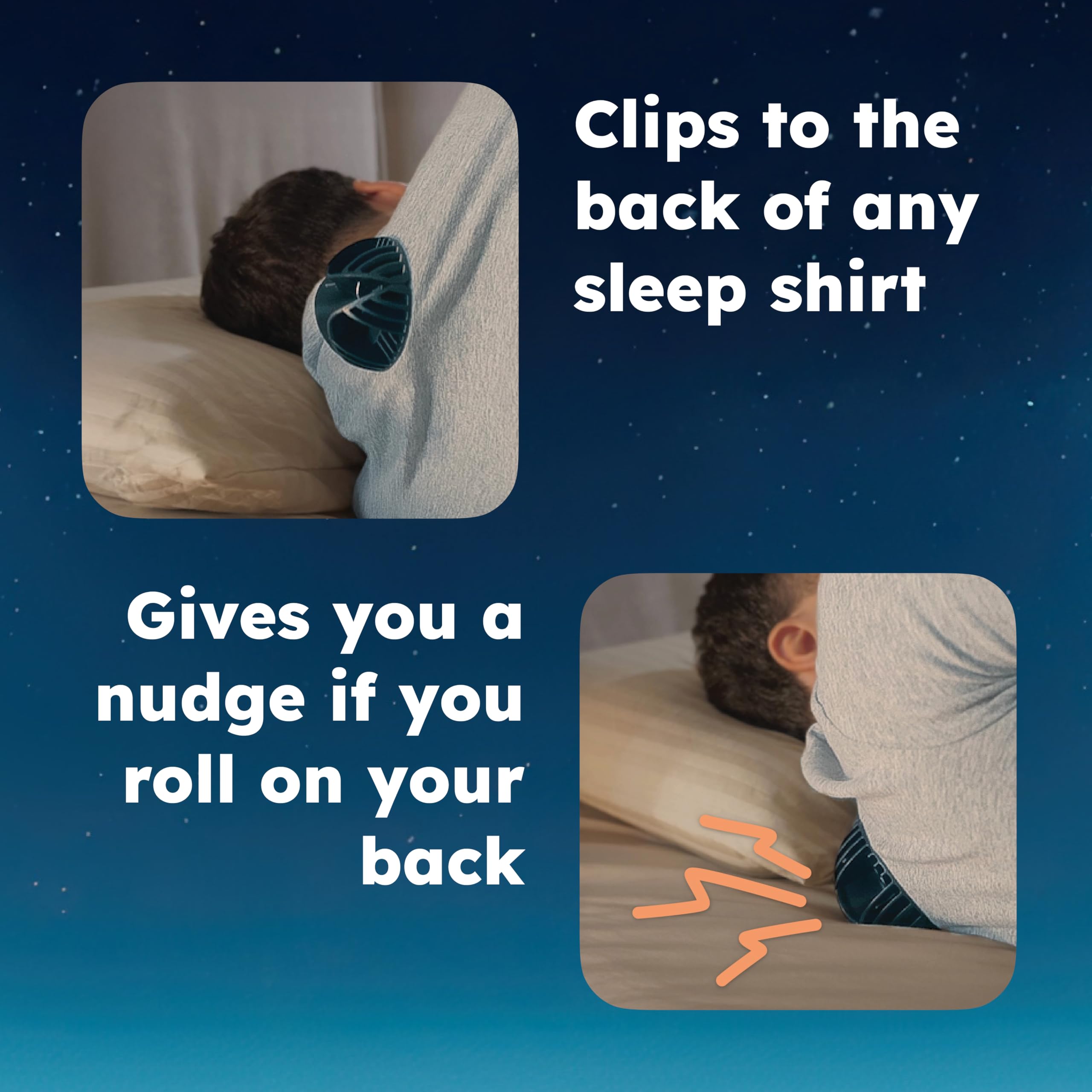 Whole Nights Calma Clip v2 side-sleep setup worn to support posture