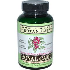 Whole World Botanicals Royal Camu 140ct bottle for immune support and mood balance.