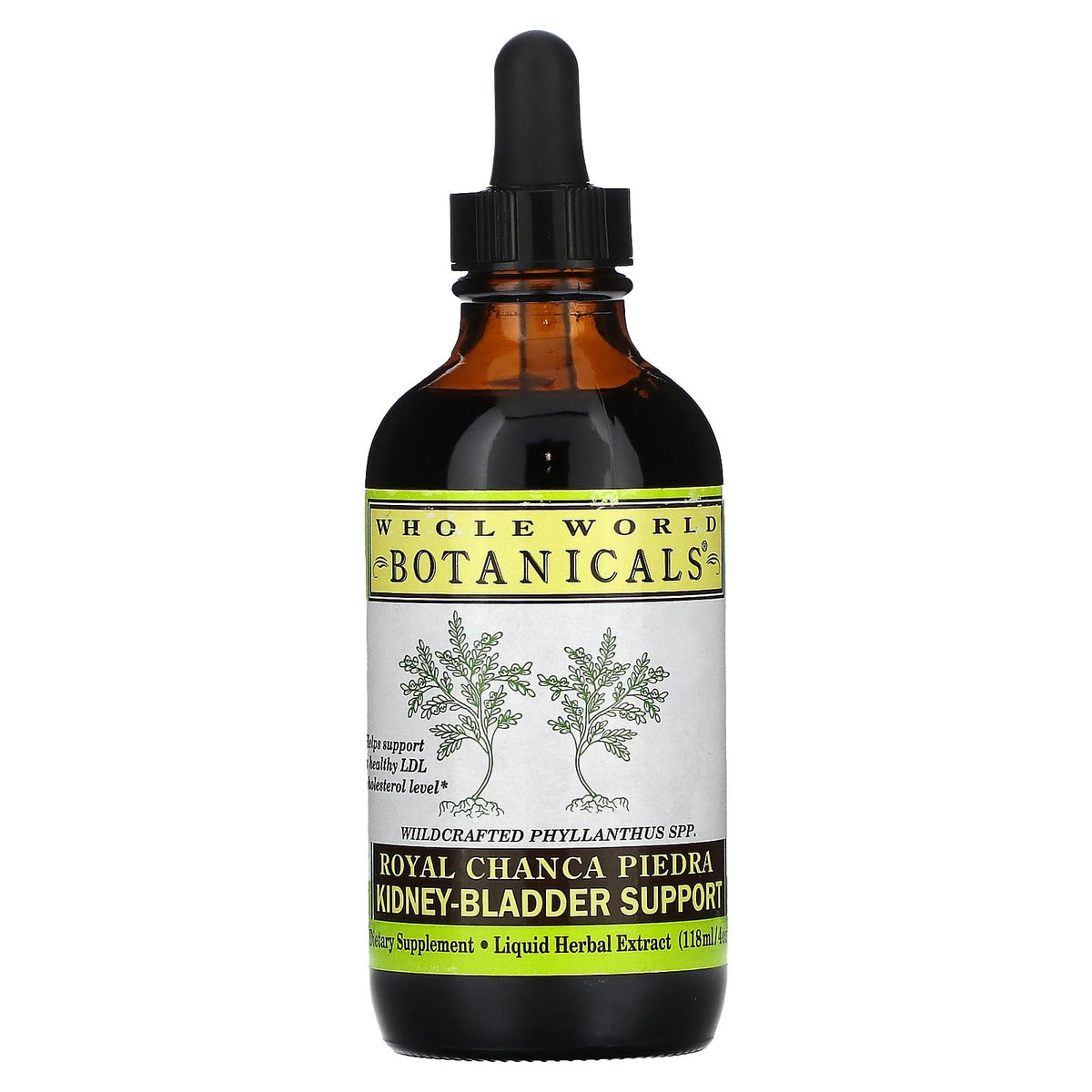 Whole World Botanicals Royal Chanca Piedra bottle, alcohol-free extract for kidney and bladder support.