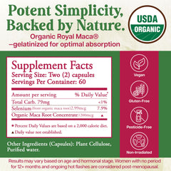 Whole World Botanicals Royal Maca bottle-front with label may support hormonal balance