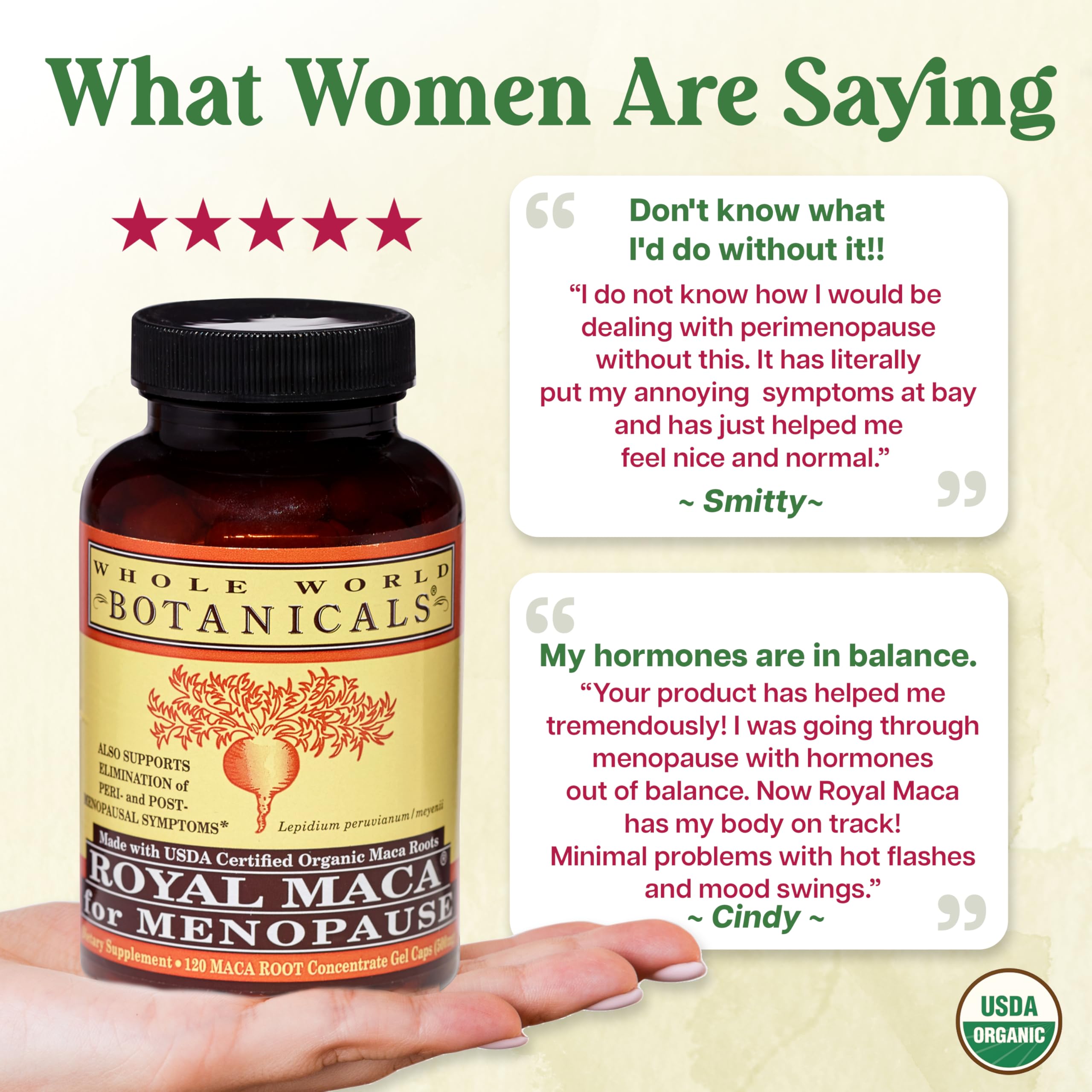 Royal Maca bottle with glass of water and capsules as part of a routine