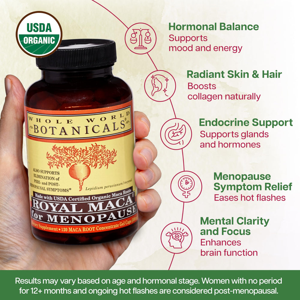 Whole World Botanicals Royal Maca label detail suggesting endocrine system support