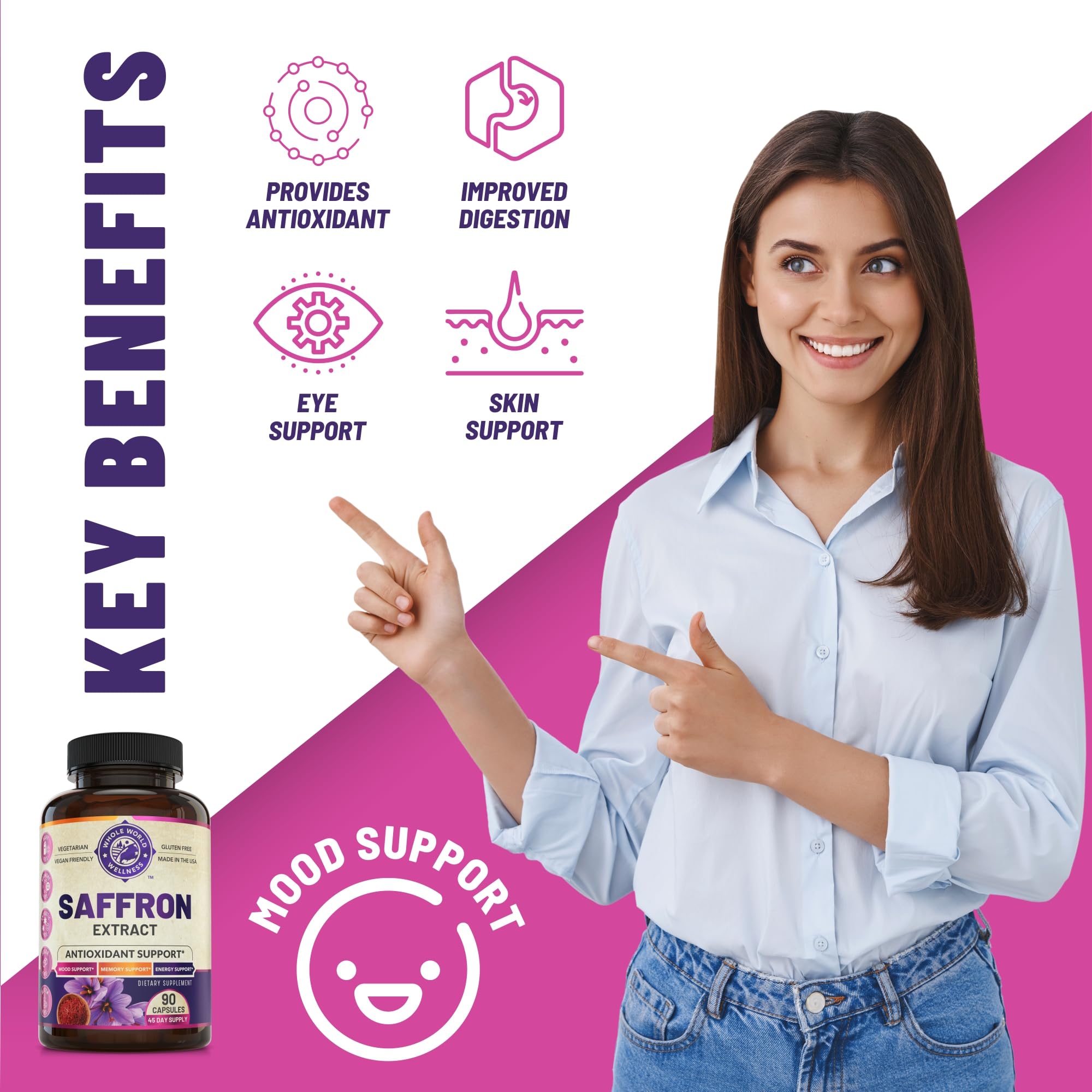 Closeup of saffron capsules highlights easy daily intake.