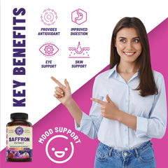 Closeup of saffron capsules highlights easy daily intake.