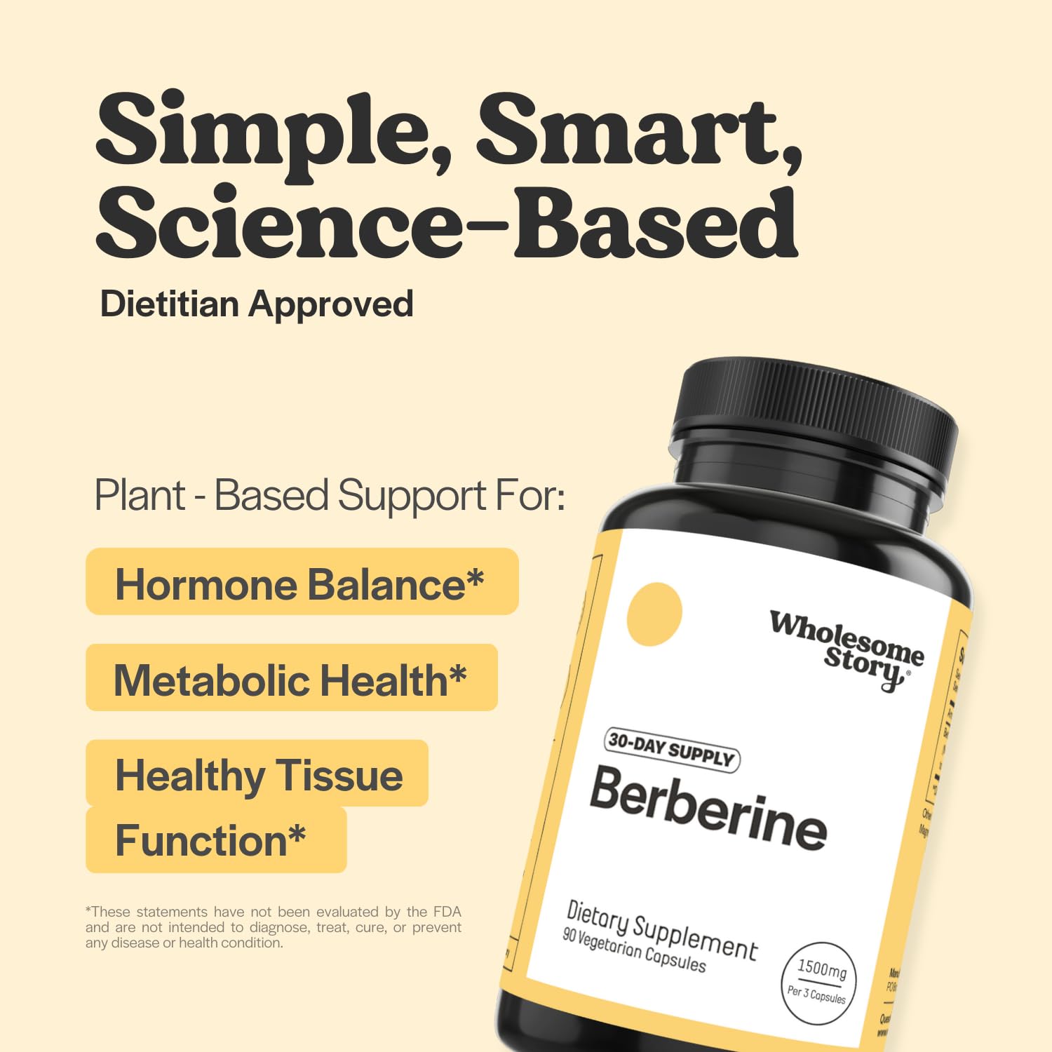 Wholesome Story Berberine capsules being poured for easy daily use.