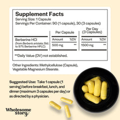 Wholesome Story Berberine label closeup showing 97% purity.