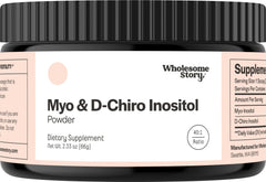 Wholesome Story Myo-Inositol and D-Chiro-Inositol powder bottle supports a simple daily routine.