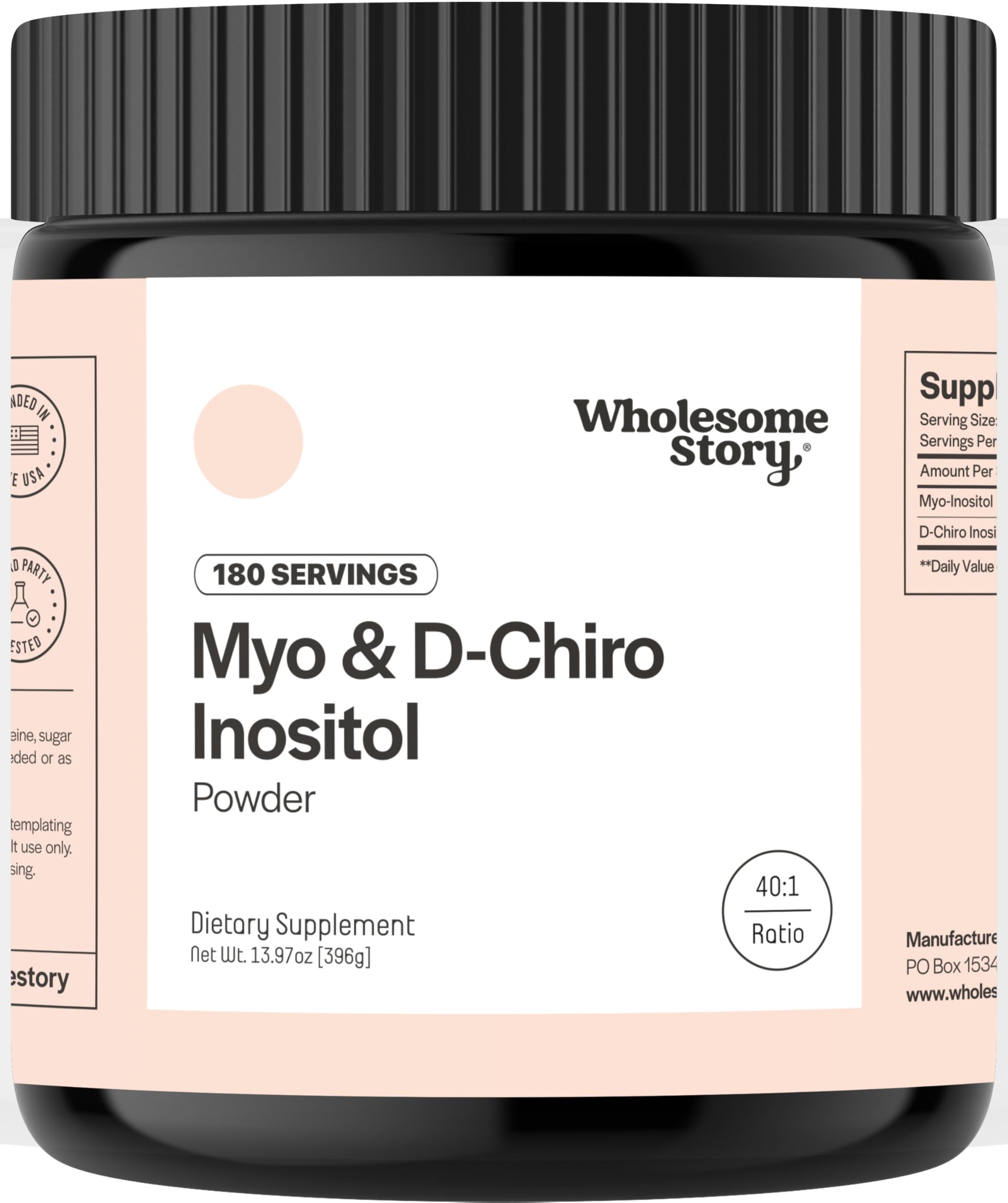 Wholesome Story myo-inositol-dci powder tub—convenient daily supplement you can mix into drinks