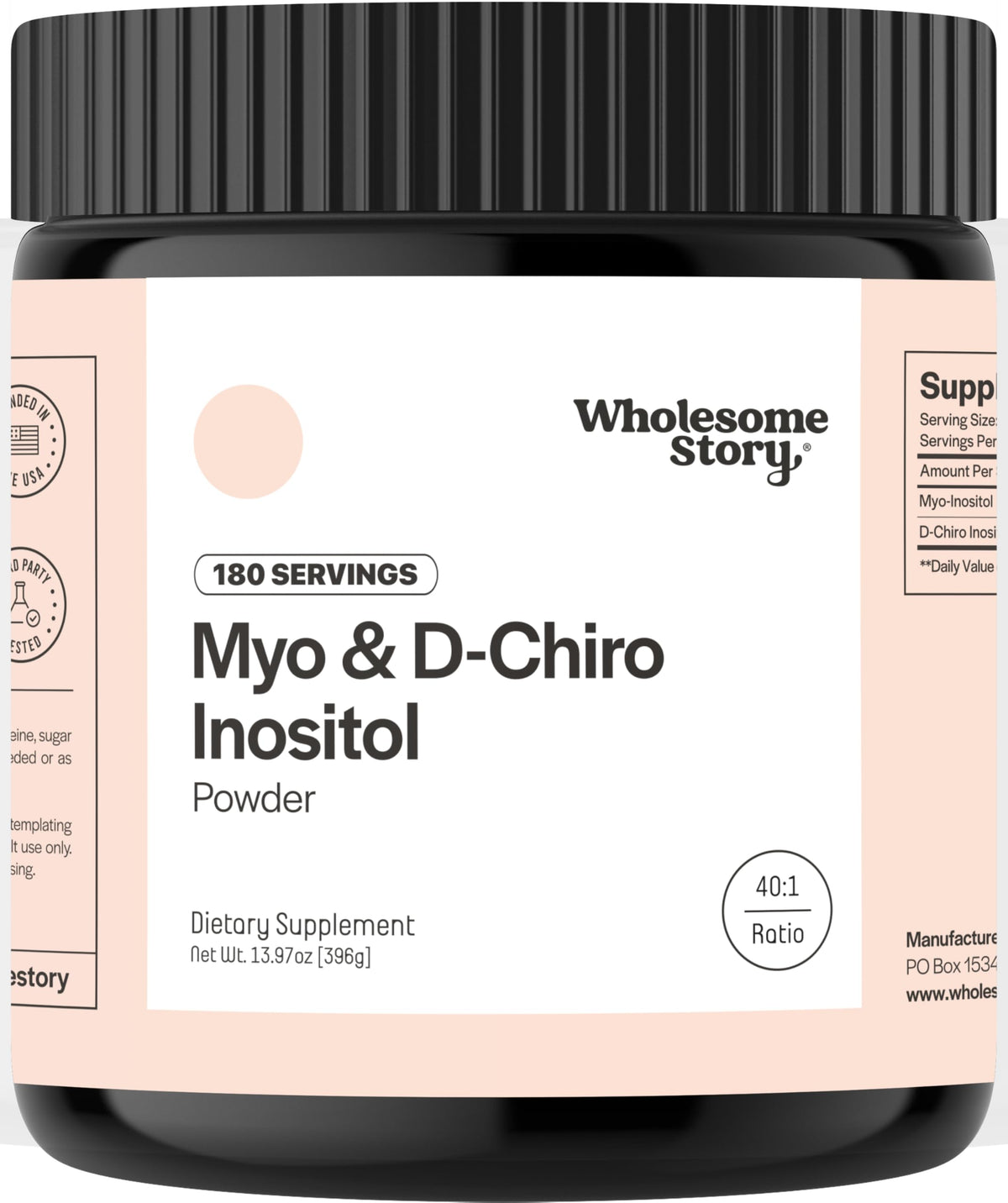 Wholesome Story myo-inositol-dci powder tub—convenient daily supplement you can mix into drinks