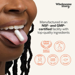 Wholesome Story Myo-Inositol label detail emphasizing vegan-friendly and purity features.