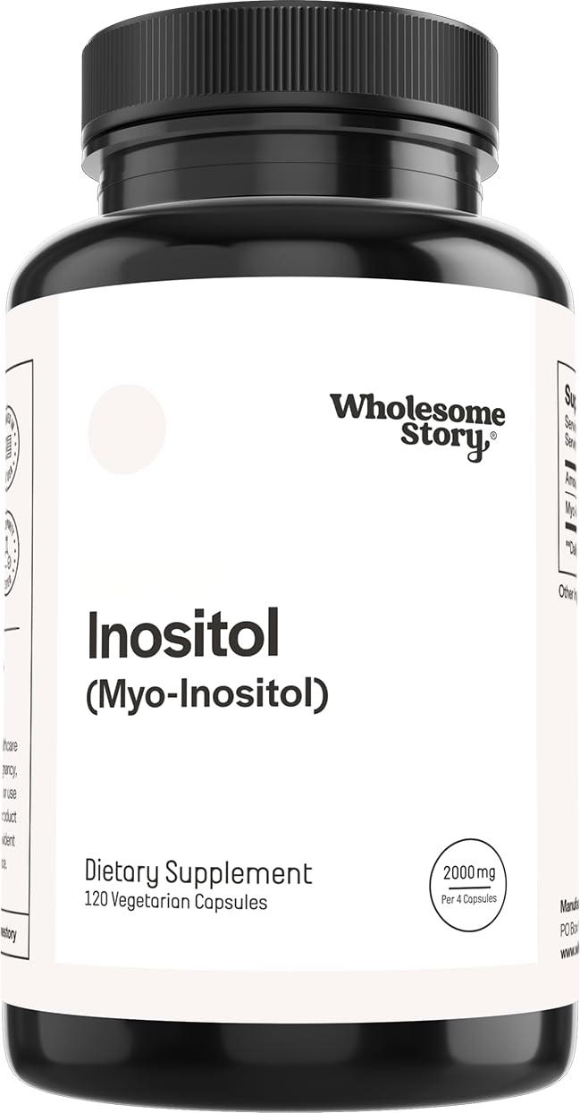 Wholesome Story Myo-Inositol supplement bottle for daily hormonal balance support.