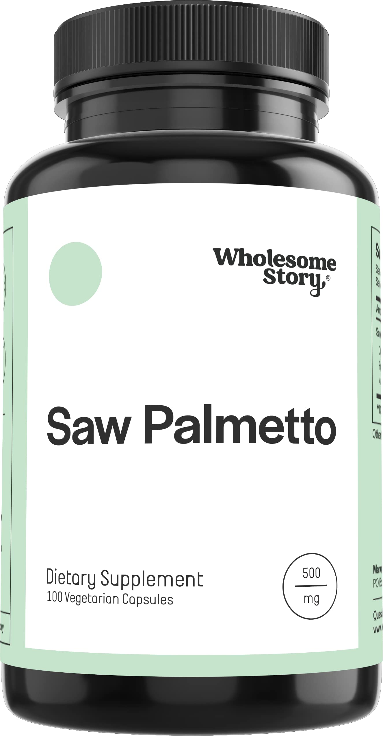 Wholesome Story Saw Palmetto bottle for daily use with potential hormone balance