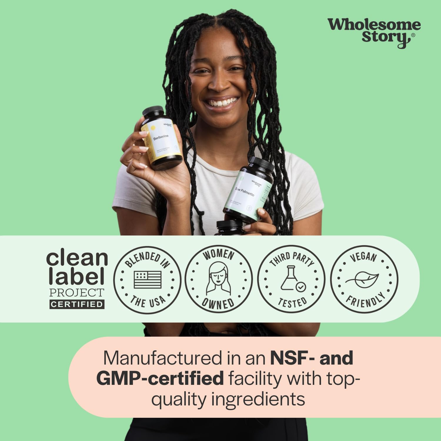 Wholesome Story Saw Palmetto bottle on shelf highlighting a 100-day supply