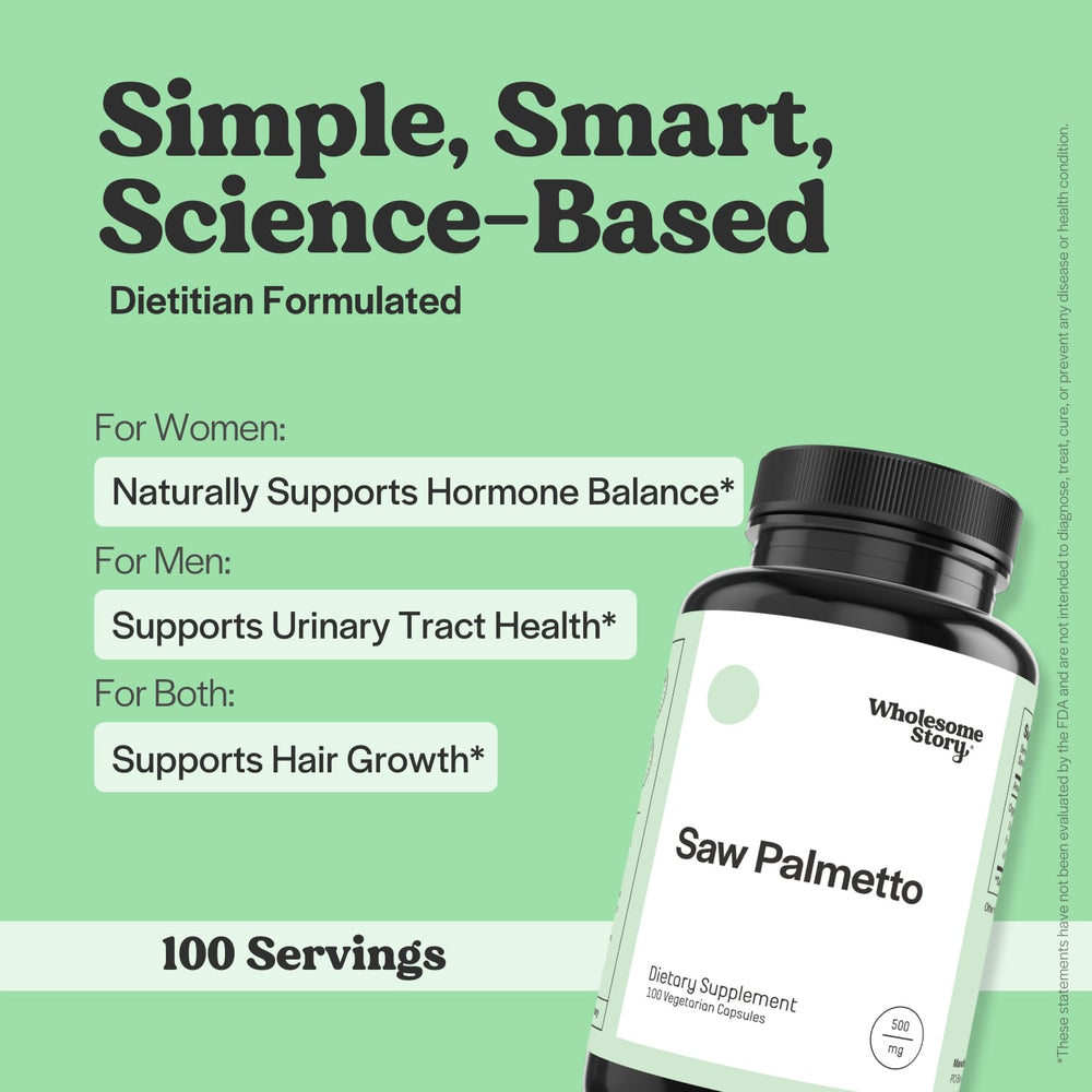 Wholesome Story Saw Palmetto capsules with a vegan-friendly clean-label formula