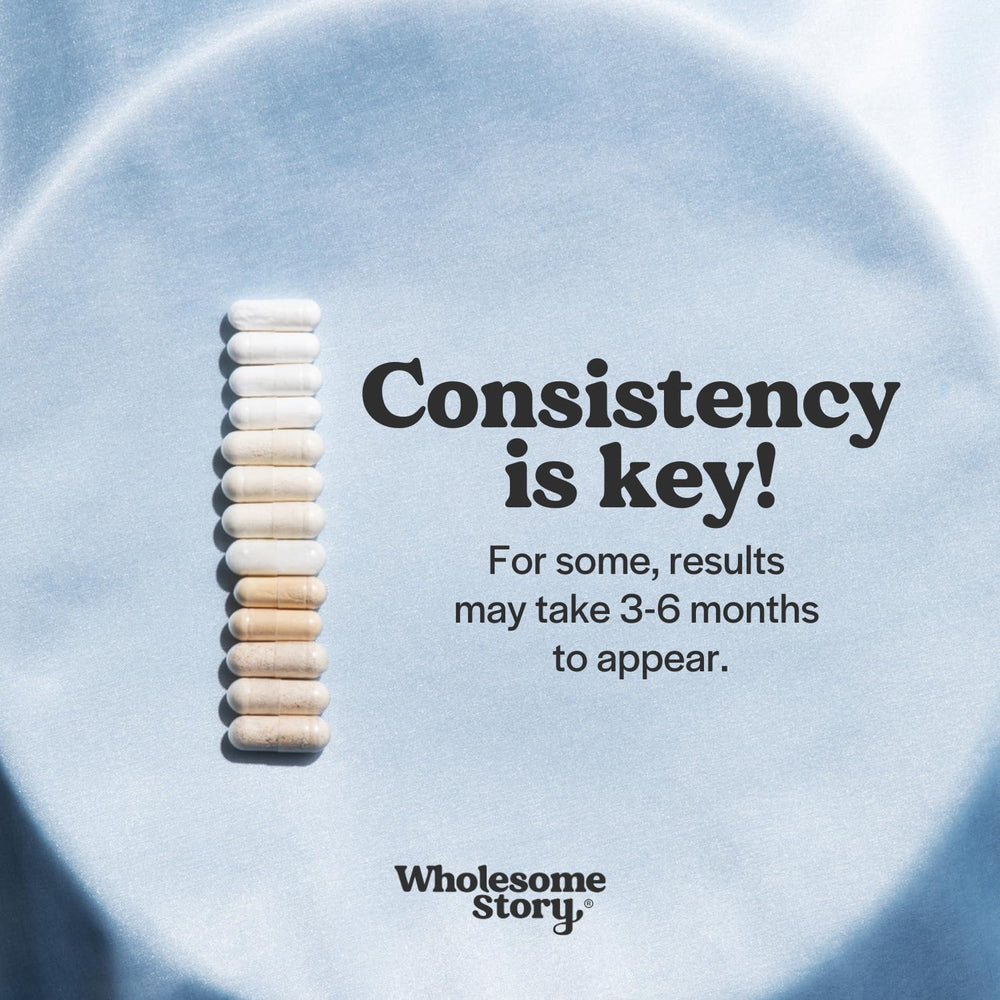 Wholesome Story serving size information on bottle label for daily use.