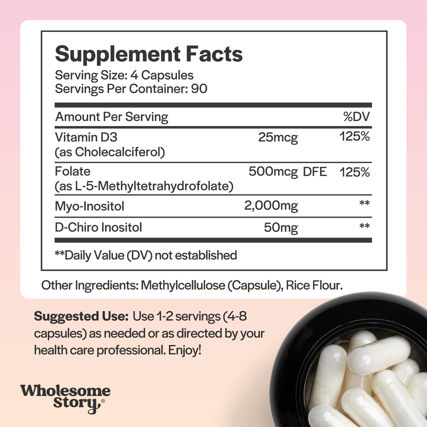 Wholesome Story vegan non-GMO capsules bottle highlighting clean-label choice.