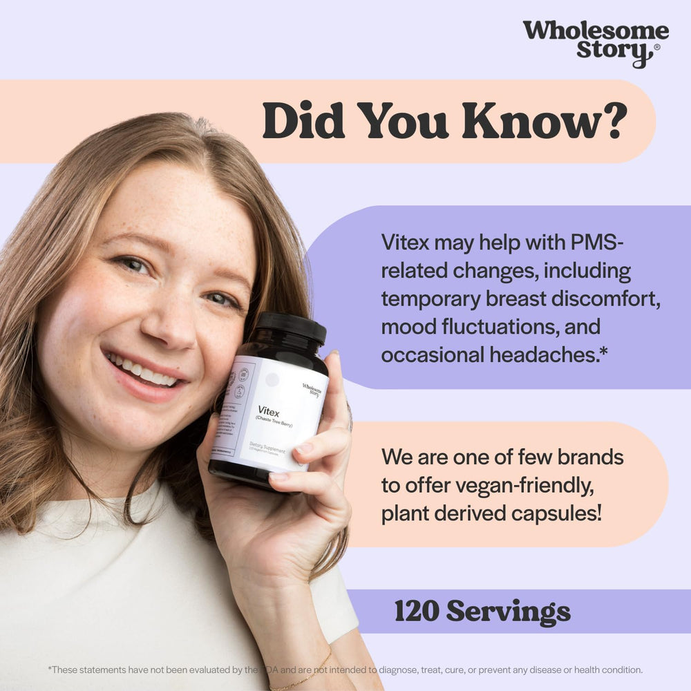 Wholesome Story Vitex bottle front view with 120 capsules