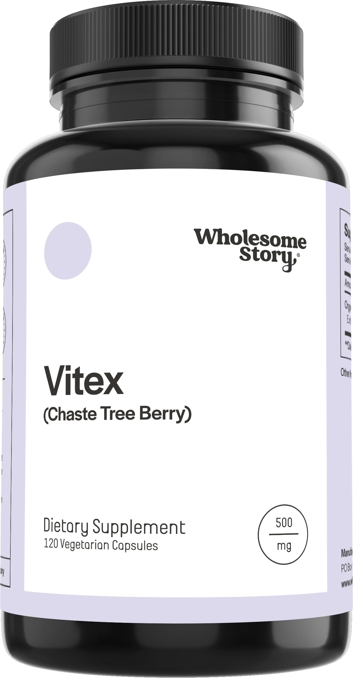 Wholesome Story Vitex bottle pour showing capsules for daily hormone support