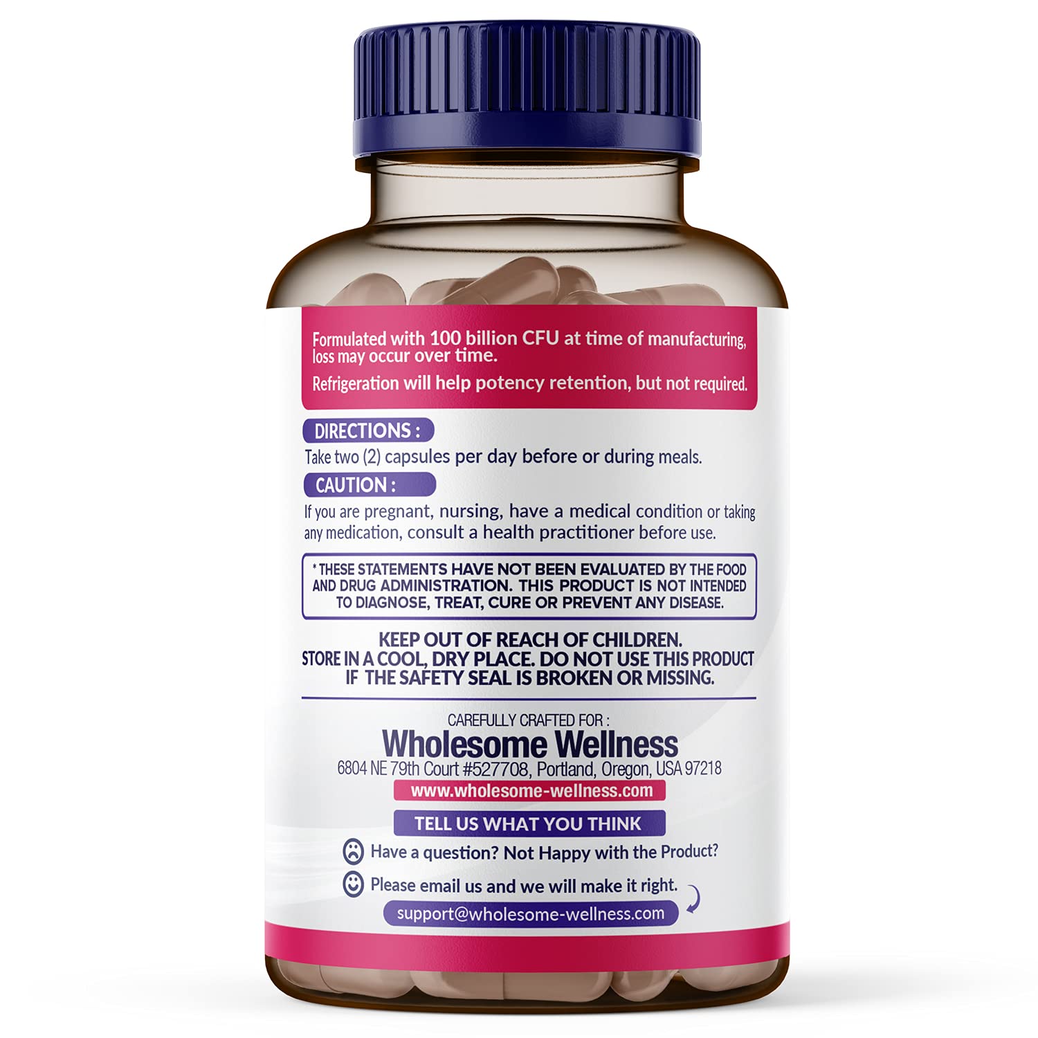 Wholesome Wellness Dr. Formulated Raw Probiotics for Women vegan gluten-free capsules suitable for vegan and gluten-free diets.