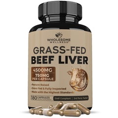 Wholesome Wellness grass-fed liver capsules in a bottle preserving nutrients from NZ beef