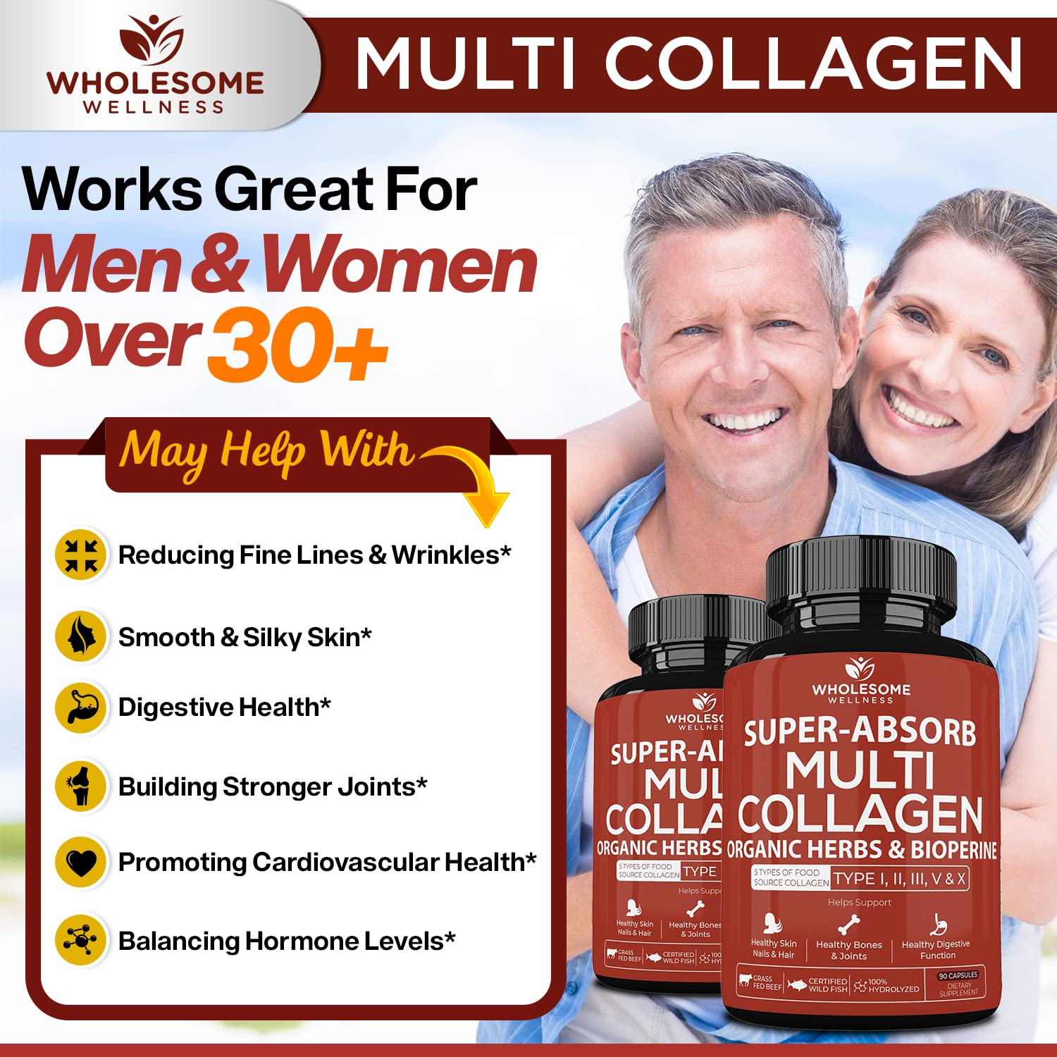 Wholesome Wellness ingredient panel Organic Herbs with Bioperine for absorption and bioavailability