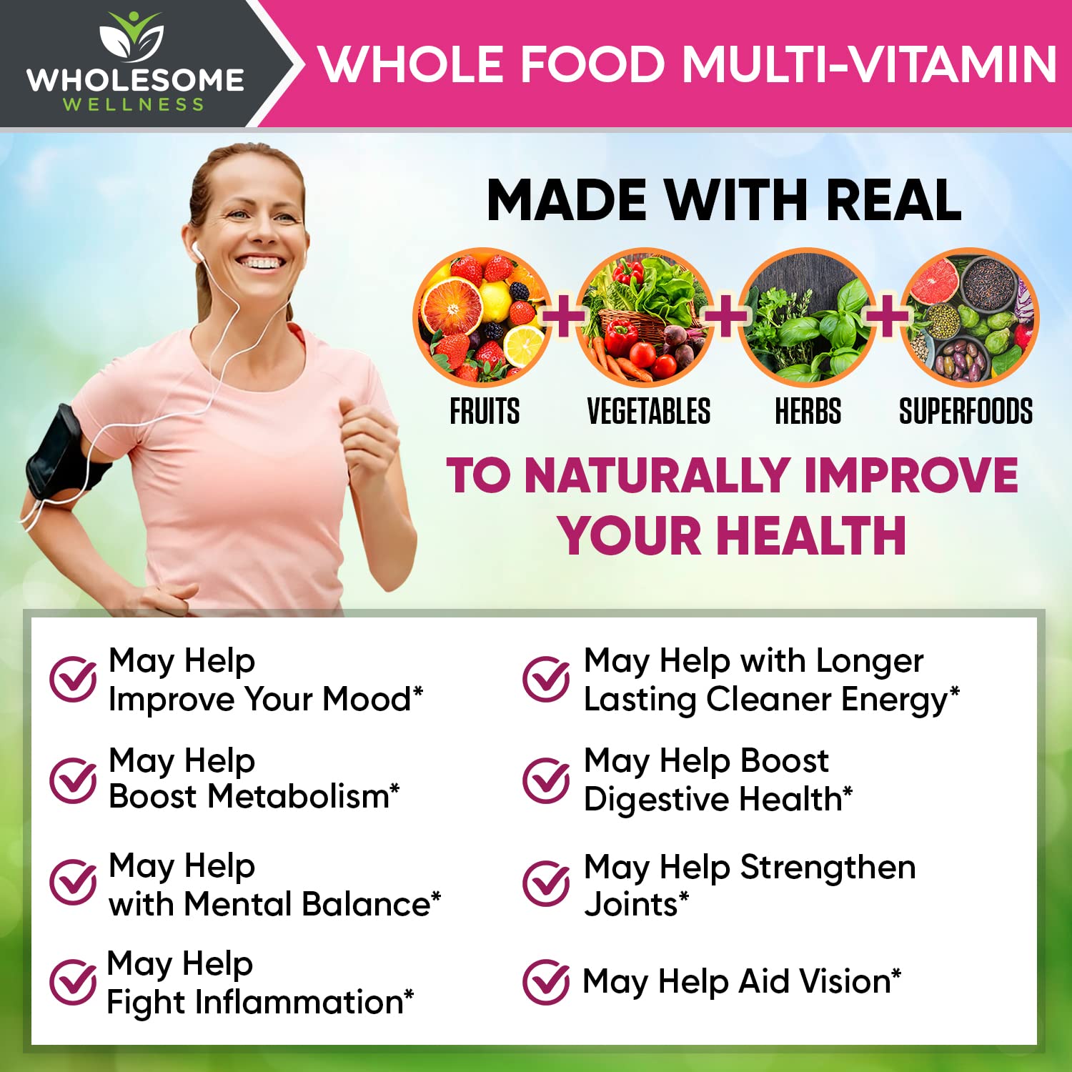 Wholesome Wellness spoon with organic blend illustrates real-food nourishment