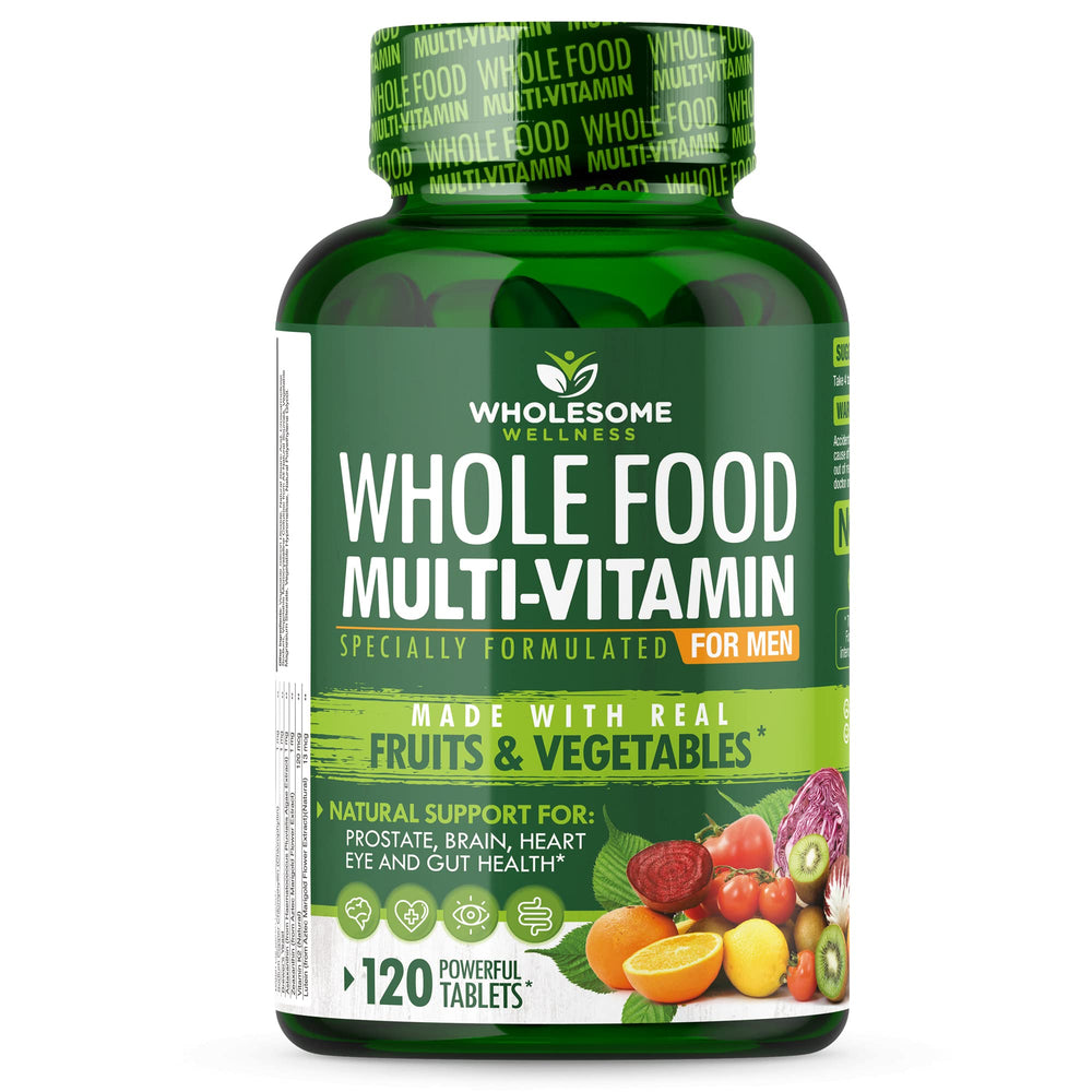 Wholesome Wellness Whole Food Multivitamin for Men bottle front for daily support