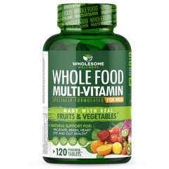 Wholesome Wellness Whole Food Multivitamin for Men bottle front for daily support
