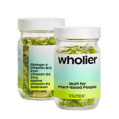 Wholier plant-based multivitamin bottle front for daily vegan nutrition