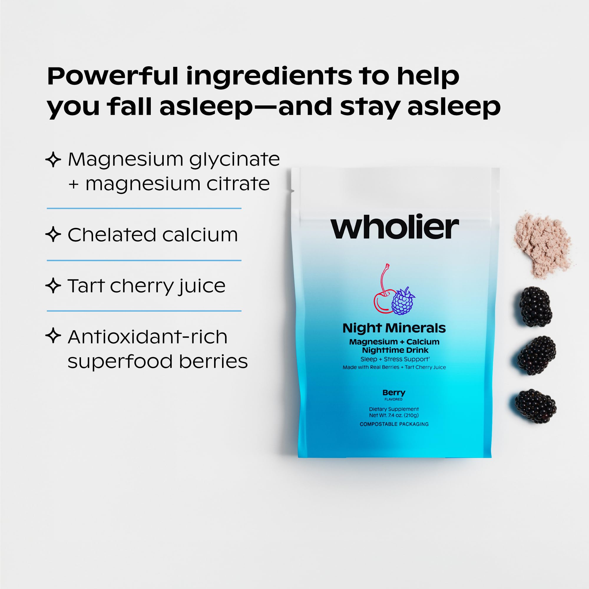 Wholier Night Minerals served in a glass for a soothing nightly ritual