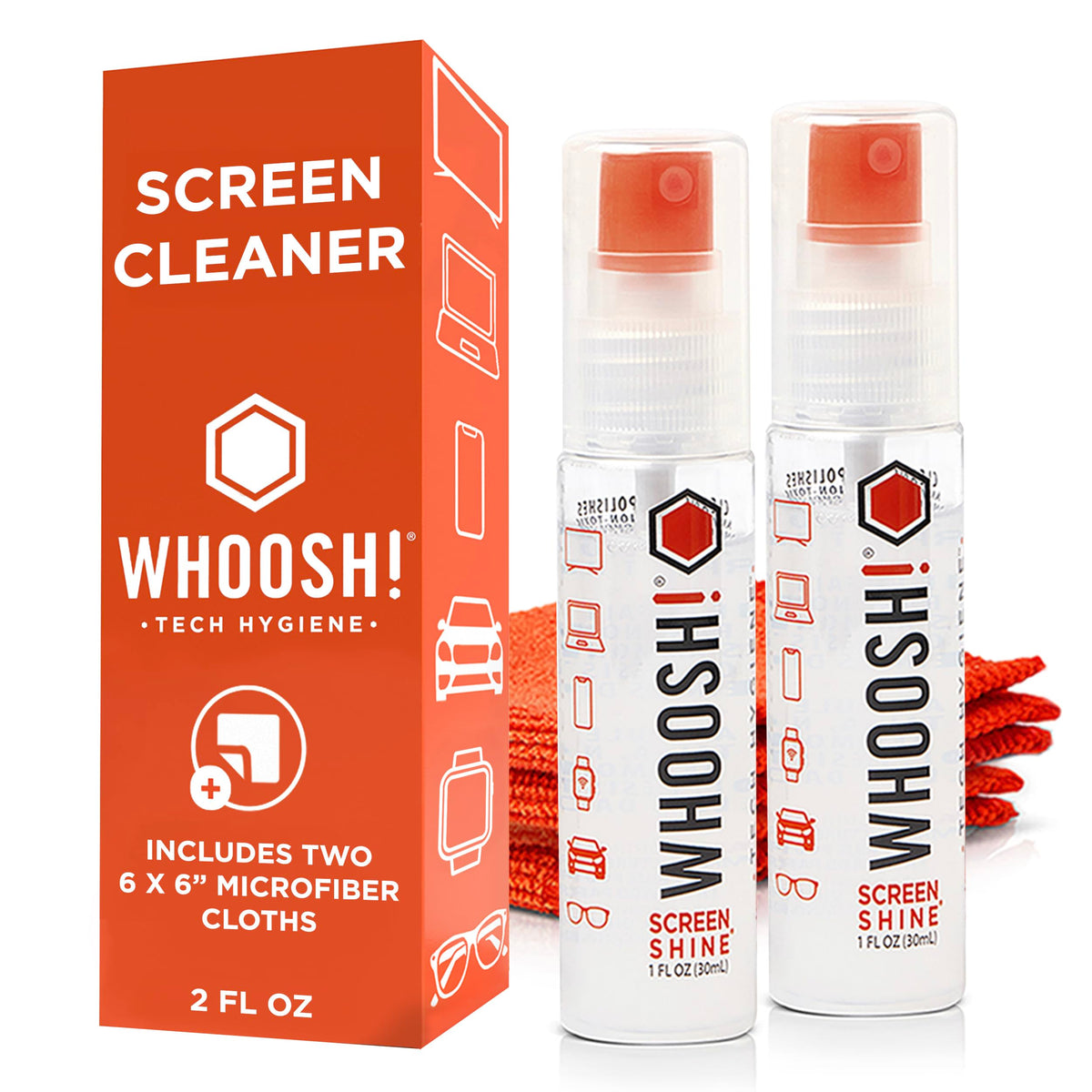 WHOOSH Screen Shine Go bottle pour for quick, streak-free screen cleaning on the go