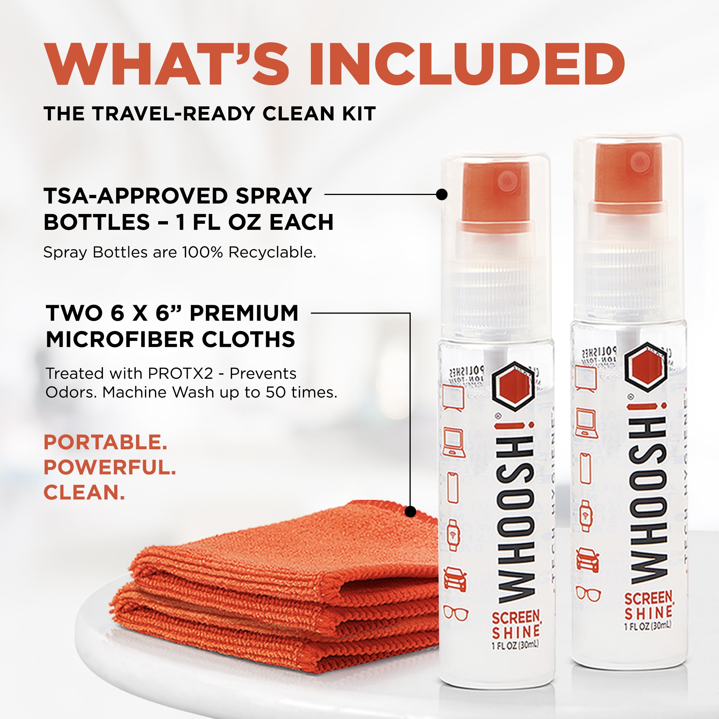 WHOOSH Screen Shine Go microfiber cloth for safe, lint-free cleaning of screens and lenses