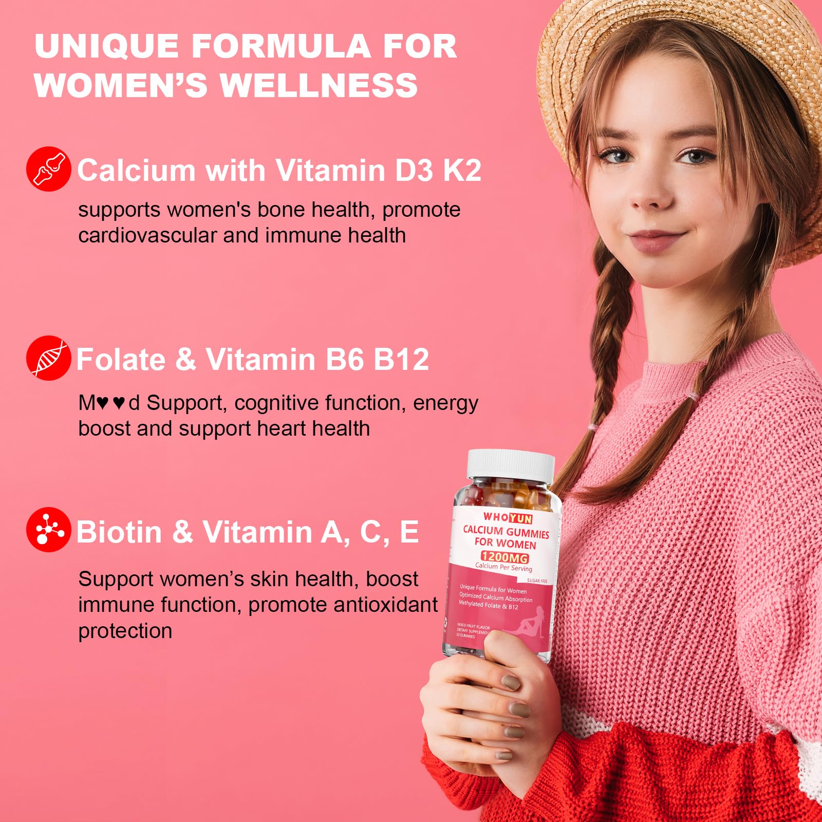 Whoyun calcium gummies daily-dose visual emphasizing easy chew