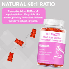 Whoyun Inositol Gummies 40:1 ratio label highlights balanced myo and d-chiro inositol