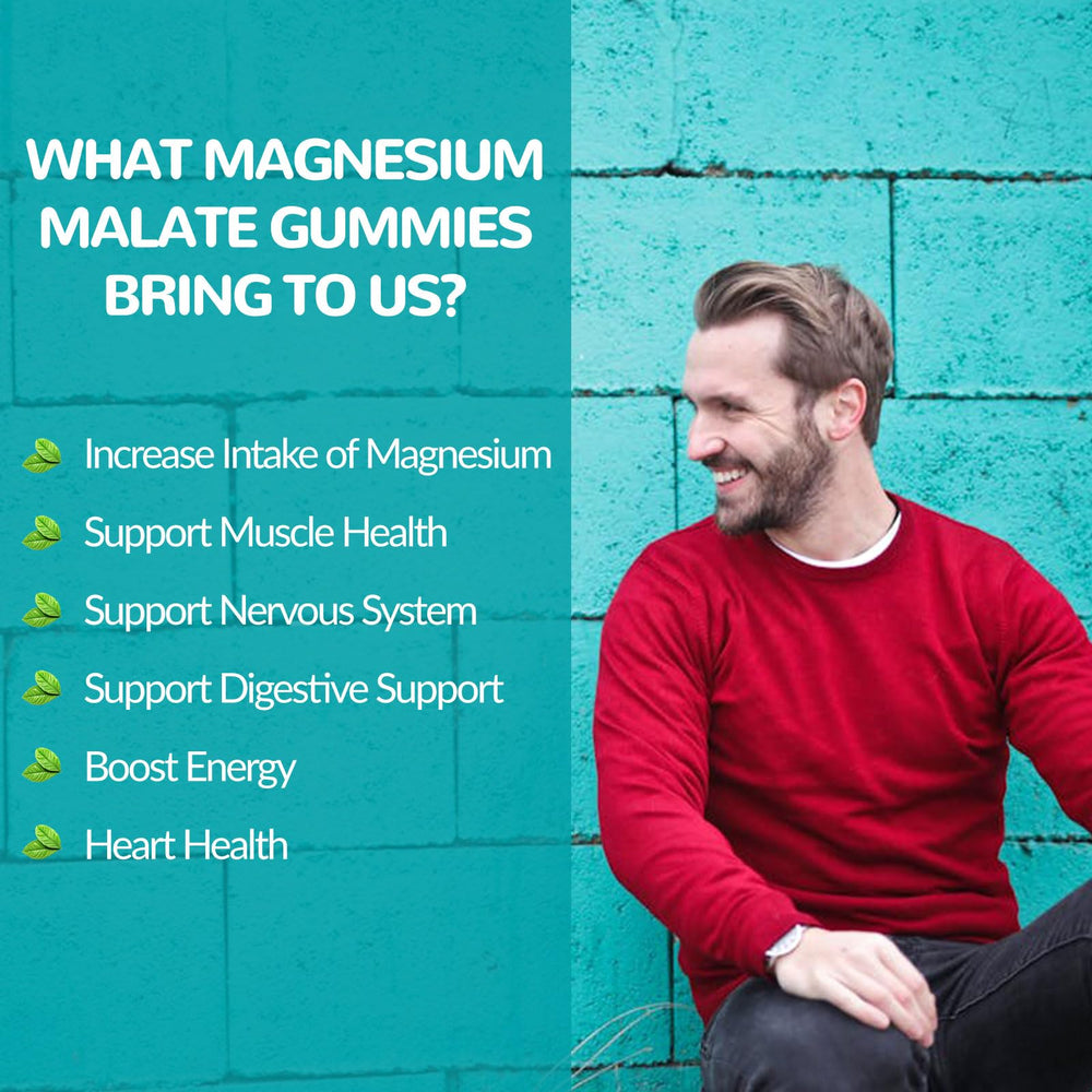 Whoyun Magnesium Malate Gummies bottle label close-up with clean vegan ingredients.