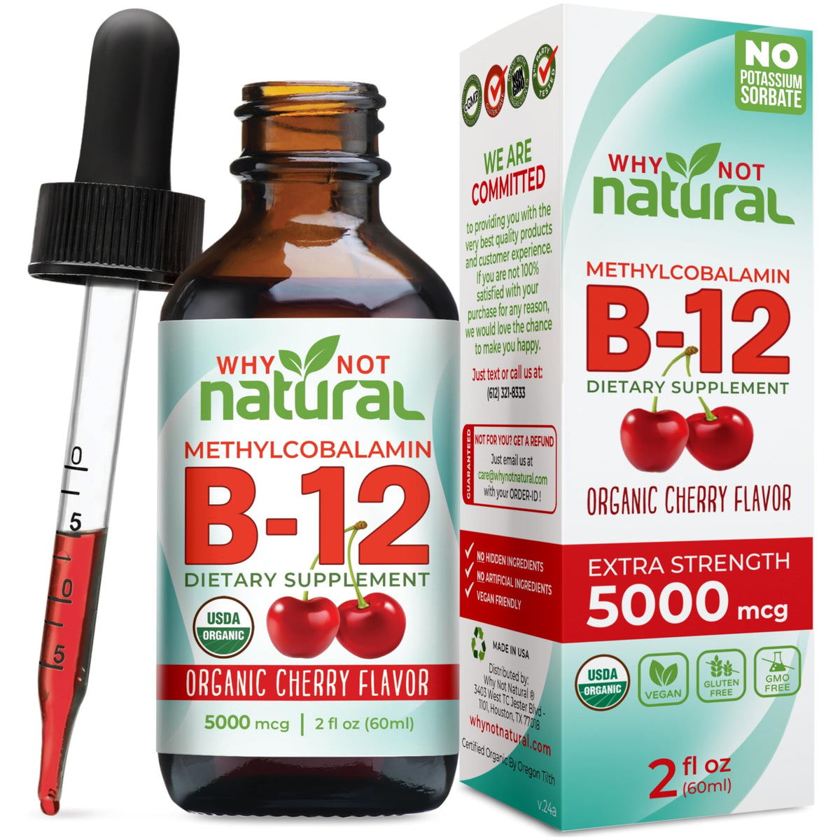 Why Not Natural B12 Liquid bottle with drops for natural energy support.