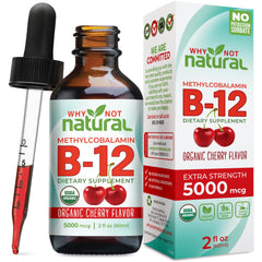 Why Not Natural B12 Liquid bottle with drops for natural energy support.